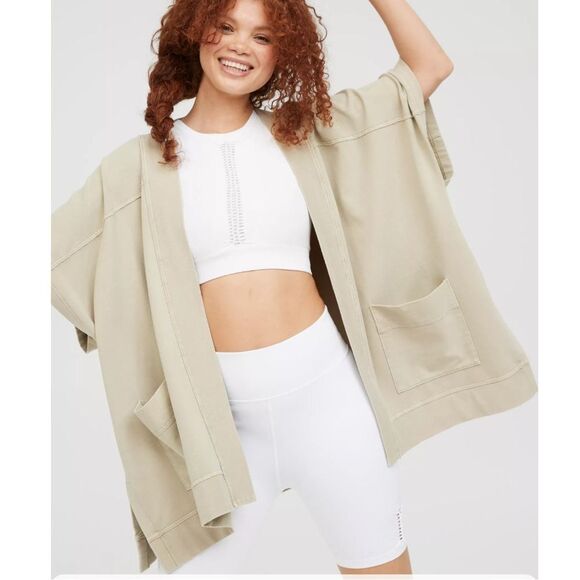 Aerie Offline Overized Terry Cape Open Cardigan in Clay, M - Picture 1 of 9